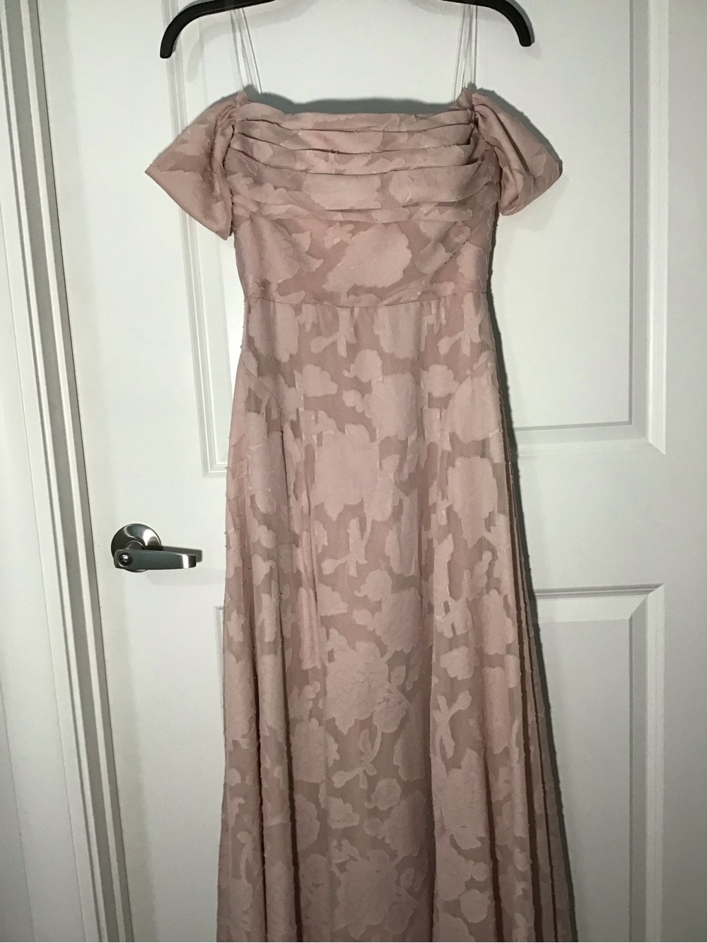 One-Shoulder Blush Floral Jacquard Gown